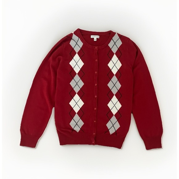 croft & barrow Sweaters - Crofts & Barrow, Red, Argyle, Cardigan, Sweater Preppy Christmas Holiday Large